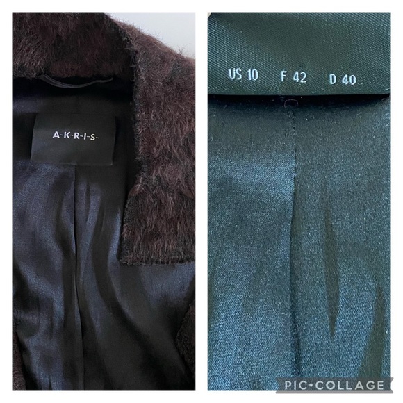 Akris Chocolate Brown Faux Fur Blazer 3 Button Geometric Collar Alpaca/Wool - Picture 5 of 10